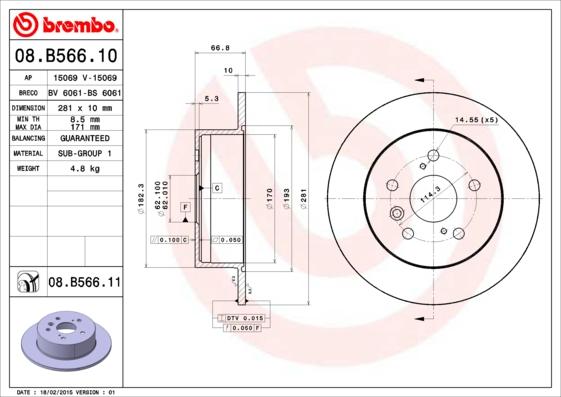 Brembo 08.B566.10 - Тормозной диск autodif.ru