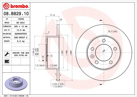 Brembo 08.B829.10 - Тормозной диск autodif.ru