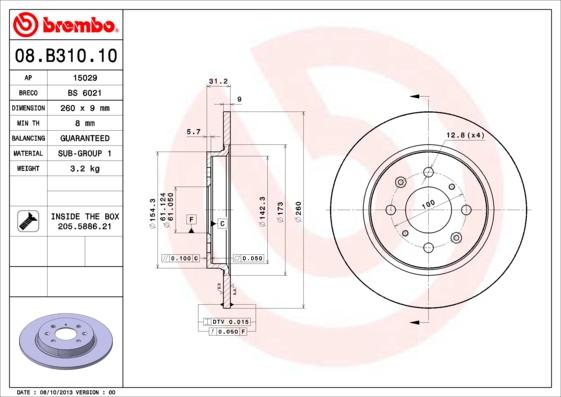 Brembo 08.B310.10 - Тормозной диск autodif.ru