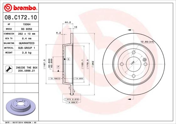 Brembo 08.C172.10 - Тормозной диск autodif.ru