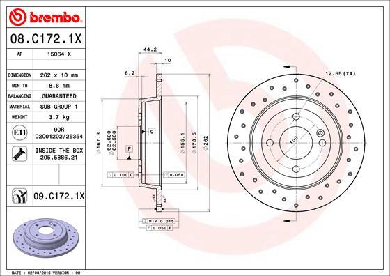 Brembo 08.C172.1X - Тормозной диск autodif.ru