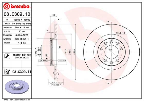 Brembo 08.C309.11 - Тормозной диск autodif.ru