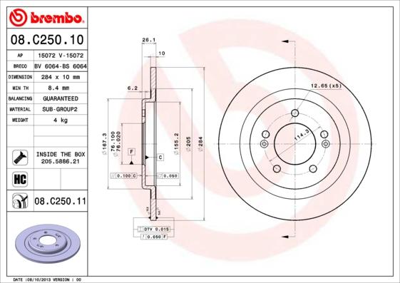 Brembo 08.C250.11 - Тормозной диск autodif.ru