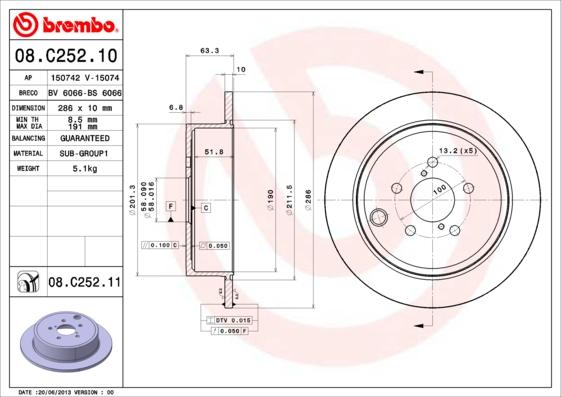 Brembo 08.C252.11 - Тормозной диск autodif.ru