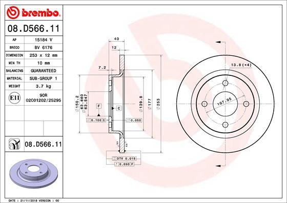 Brembo 08.D566.11 - Тормозной диск autodif.ru