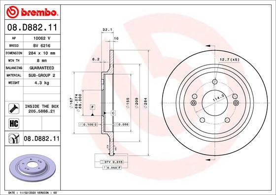 Brembo 08.D882.11 - Тормозной диск autodif.ru