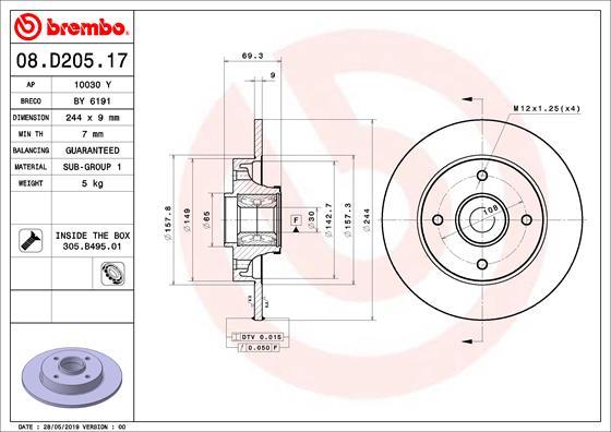 Brembo 08.D205.17 - Тормозной диск autodif.ru