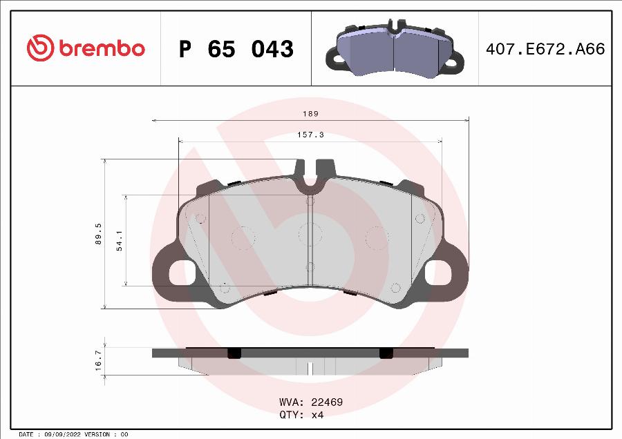 Brembo P 65 043 - Тормозные колодки, дисковые, комплект autodif.ru