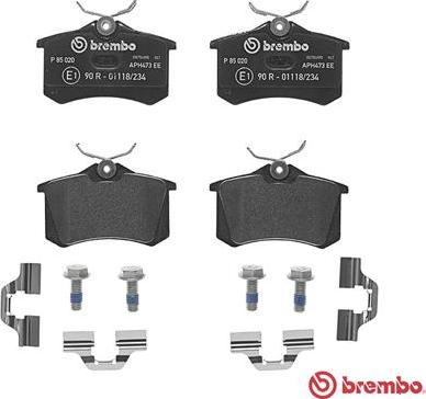 Brembo P 85 020 - Тормозные колодки, дисковые, комплект autodif.ru