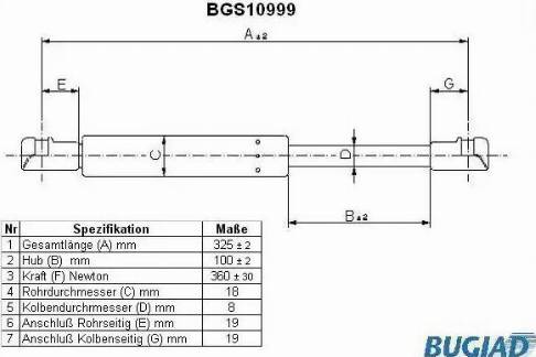 Bugiad BGS10999 - Газовая пружина, упор autodif.ru