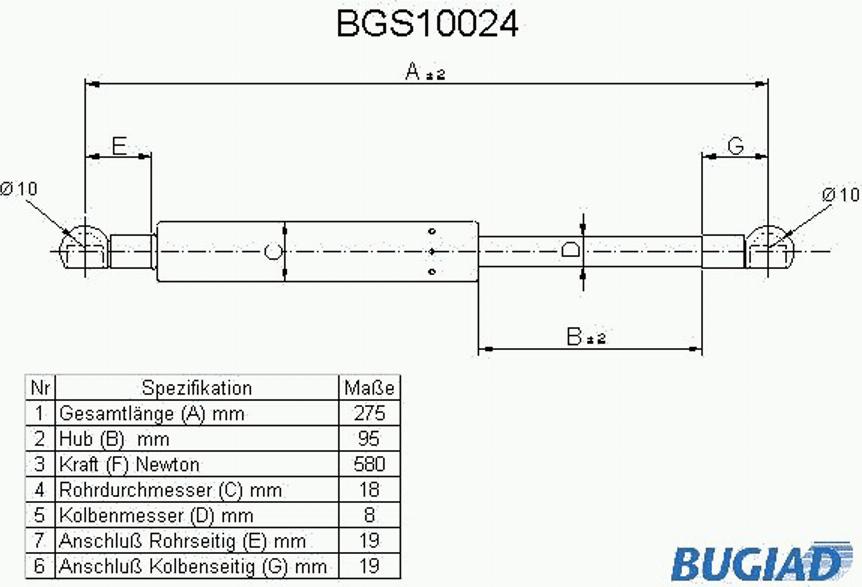 Bugiad BGS10024 - Газовая пружина, упор autodif.ru
