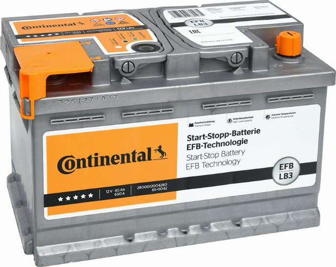 Continental 2800012004280 - Стартерная аккумуляторная батарея, АКБ autodif.ru