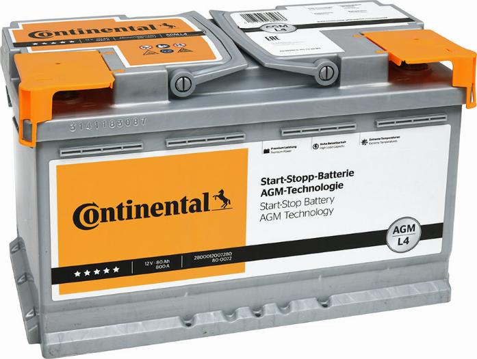 Continental 2800012007280 - Стартерная аккумуляторная батарея, АКБ autodif.ru