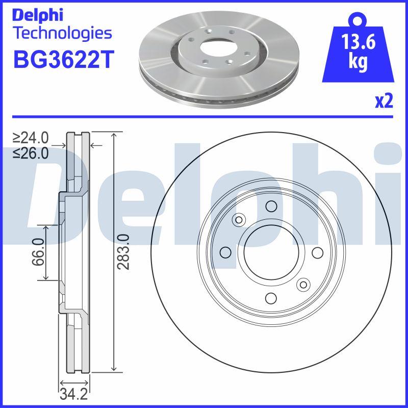 Delphi BG3622T - Тормозной диск autodif.ru