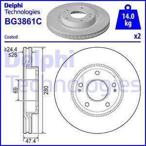 Delphi BG3861C - Тормозной диск autodif.ru