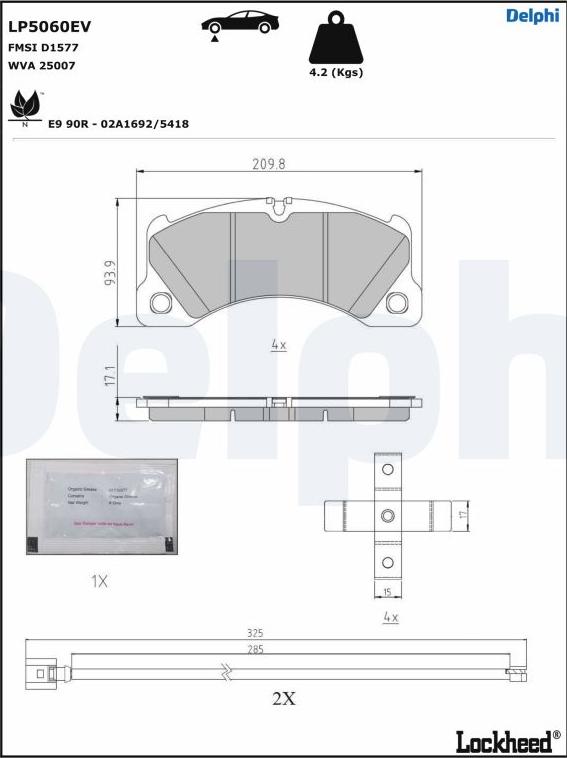 Delphi LP5060EV - Тормозные колодки, дисковые, комплект autodif.ru