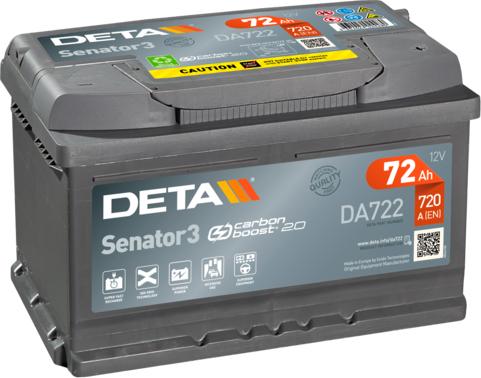 DETA DA722 - Стартерная аккумуляторная батарея, АКБ autodif.ru
