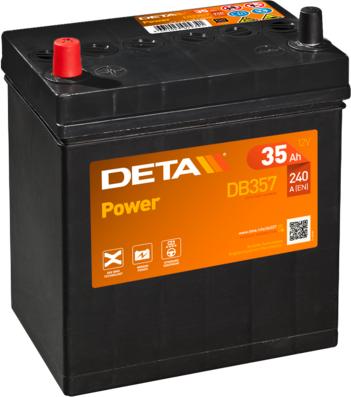 DETA DB357 - Аккумуляторная батарея 35Ah DETA POWER 12V 35AH 240A ETN 1(L+) B0 187x127x220mm 9.1kg autodif.ru