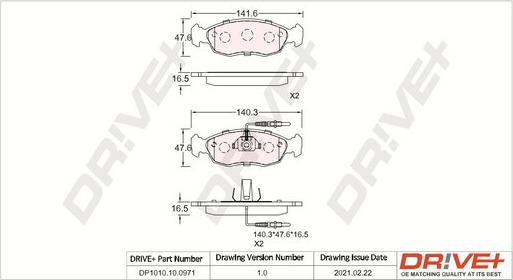 Dr!ve+ DP1010.10.0971 - Тормозные колодки, дисковые, комплект autodif.ru