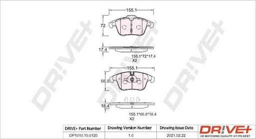 Dr!ve+ DP1010.10.0120 - Тормозные колодки, дисковые, комплект autodif.ru
