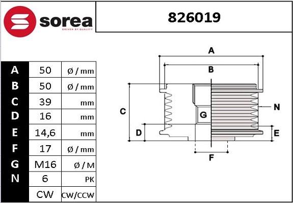 EAI 826019 - Шкив генератора, муфта autodif.ru