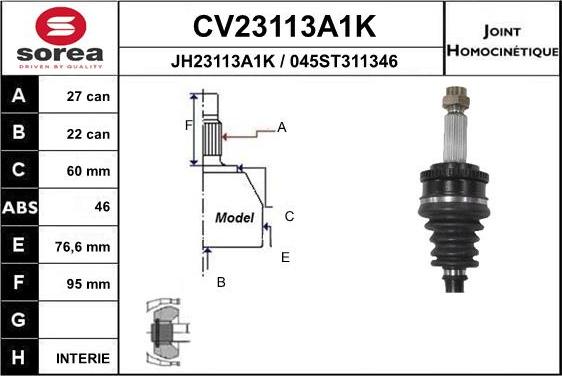 EAI CV23113A1K - Шарнирный комплект, ШРУС, приводной вал autodif.ru