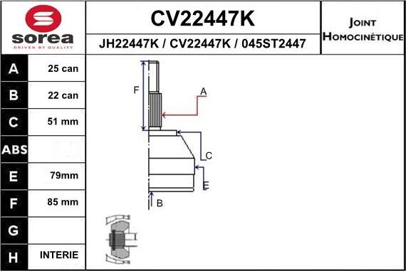 EAI CV22447K - Шарнирный комплект, ШРУС, приводной вал autodif.ru
