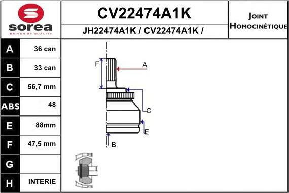 EAI CV22474A1K - Шарнирный комплект, ШРУС, приводной вал autodif.ru