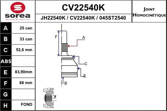 EAI CV22540K - Шарнирный комплект, ШРУС, приводной вал autodif.ru