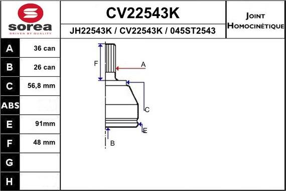 EAI CV22543K - Шарнирный комплект, ШРУС, приводной вал autodif.ru