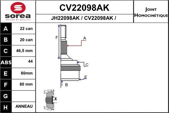 EAI CV22098AK - Шарнирный комплект, ШРУС, приводной вал autodif.ru