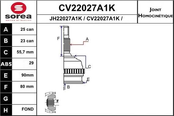 EAI CV22027A1K - Шарнирный комплект, ШРУС, приводной вал autodif.ru