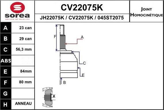 EAI CV22075K - Шарнирный комплект, ШРУС, приводной вал autodif.ru