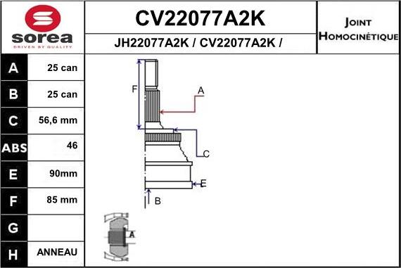 EAI CV22077A2K - Шарнирный комплект, ШРУС, приводной вал autodif.ru