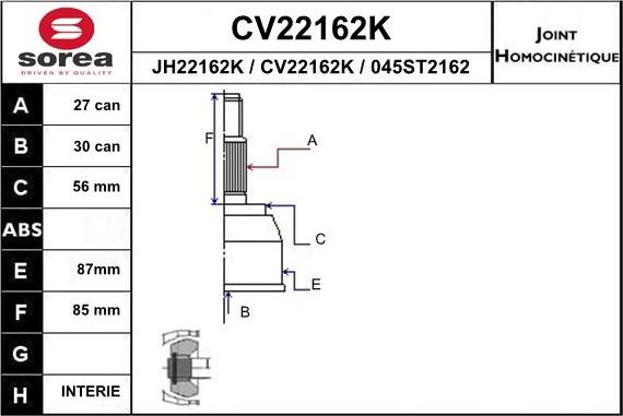 EAI CV22162K - Шарнирный комплект, ШРУС, приводной вал autodif.ru