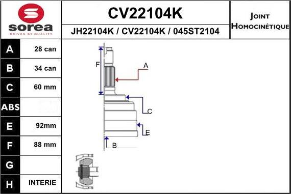 EAI CV22104K - Шарнирный комплект, ШРУС, приводной вал autodif.ru