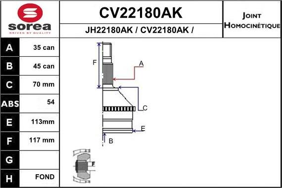 EAI CV22180AK - Шарнирный комплект, ШРУС, приводной вал autodif.ru