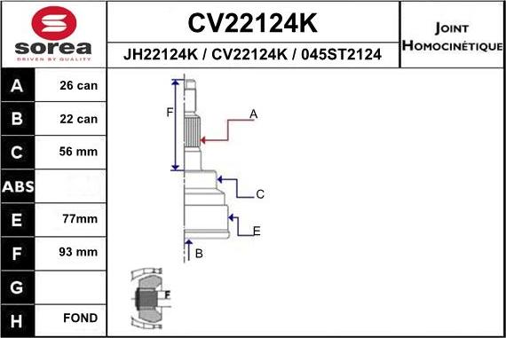 EAI CV22124K - Шарнирный комплект, ШРУС, приводной вал autodif.ru