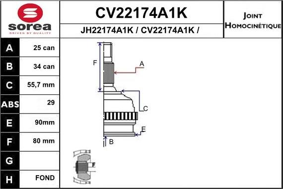 EAI CV22174A1K - Шарнирный комплект, ШРУС, приводной вал autodif.ru