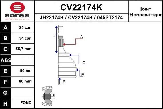 EAI CV22174K - Шарнирный комплект, ШРУС, приводной вал autodif.ru