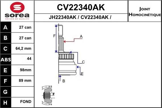 EAI CV22340AK - Шарнирный комплект, ШРУС, приводной вал autodif.ru