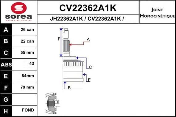 EAI CV22362A1K - Шарнирный комплект, ШРУС, приводной вал autodif.ru