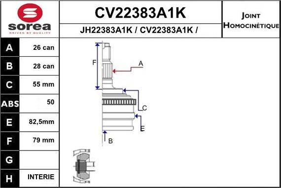 EAI CV22383A1K - Шарнирный комплект, ШРУС, приводной вал autodif.ru