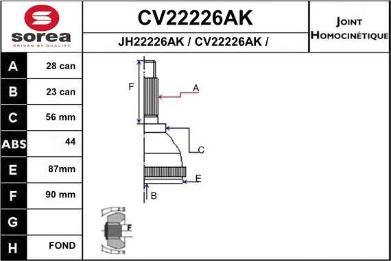 EAI CV22226AK - Шарнирный комплект, ШРУС, приводной вал autodif.ru