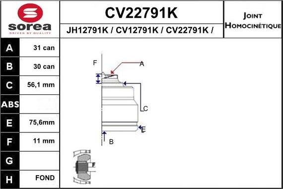 EAI CV22791K - Шарнирный комплект, ШРУС, приводной вал autodif.ru