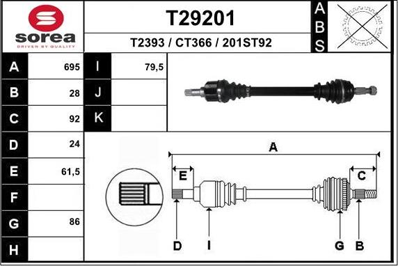 EAI T29201 - привод левый 695mm ABS autodif.ru