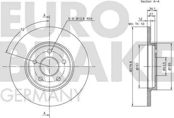 Eurobrake 5815202551 - (Производитель: EUROBRAKE) Диск тормозной задн. (280x12) 5 отв. autodif.ru