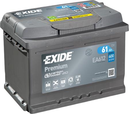 Exide EA612 - Аккумулятор EXIDE PREMIUM CARBON BOOST 12V 61AH 600A ETN 0(R+) B13 242x175x175mm 14.8kg autodif.ru