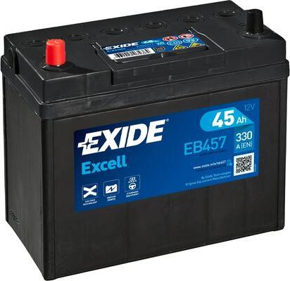Exide EB457 - АКБ 45Ah 300A 234x127x220 п.п. (+-) (EXCELL) (Япония/Корея/Тонк.клеммы) autodif.ru