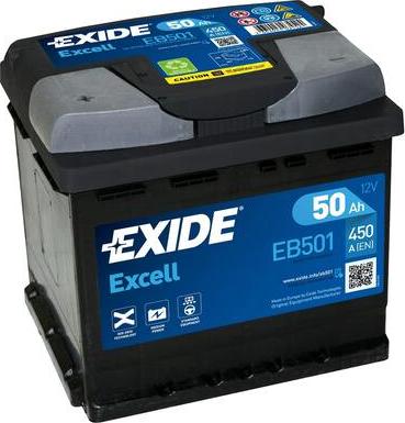 Exide EB501 - EXIDE EB501 EXCELL_аккумуляторная батарея! 19.5-17.9 рус 50Ah 450A 207-175-190- autodif.ru
